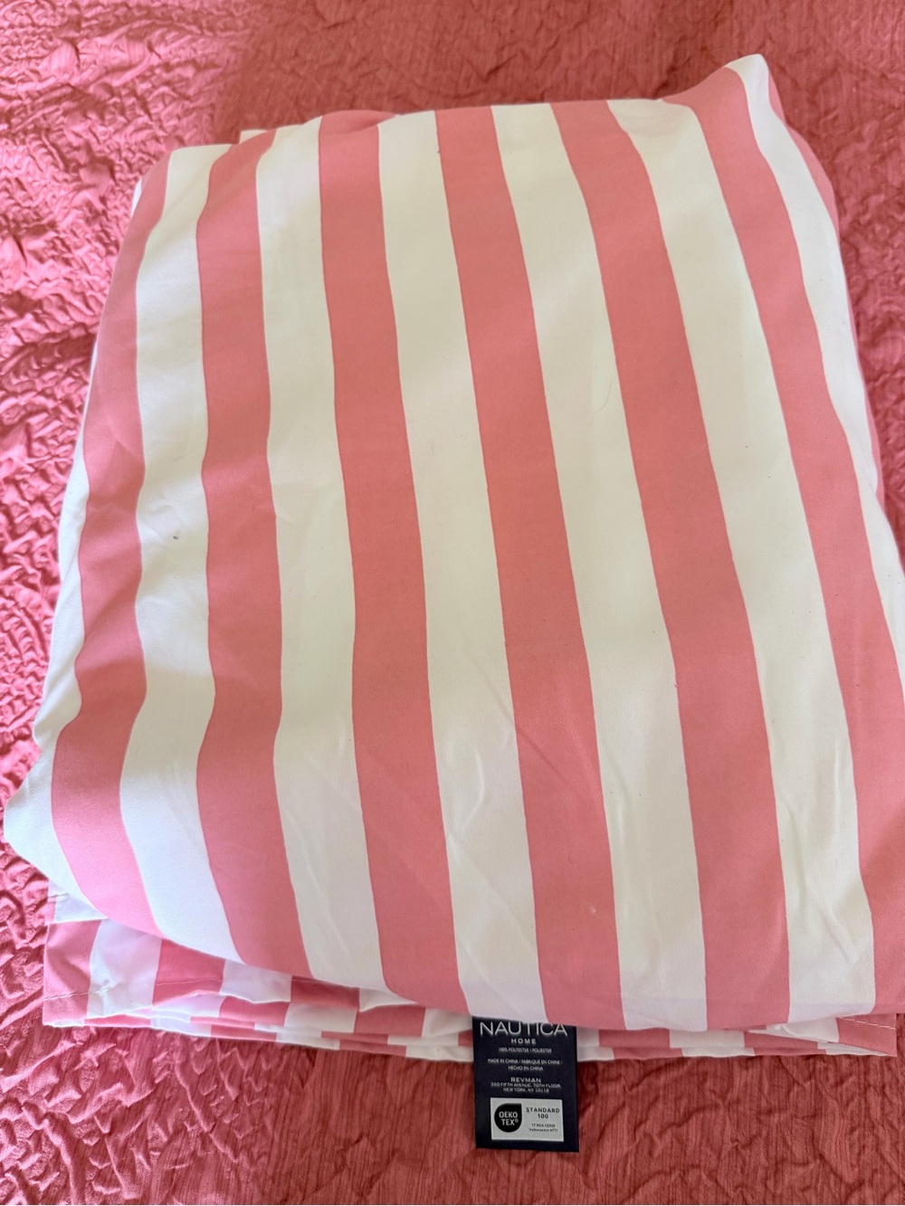 Nautica Pink & White Striped King Size Sheet Set